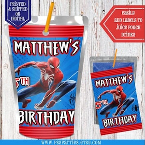Spiderman Juice Pouch Labels  - Juice Labels  - Spiderman Party - Spiderman Birthday - Spiderman Favors - Spiderman Labels - Superhero