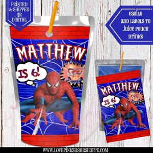Spiderman Juice Pouch Label  - Juice Labels  - Spiderman Party - Spiderman Birthday - Spiderman Favors - Spiderman Labels - Superhero