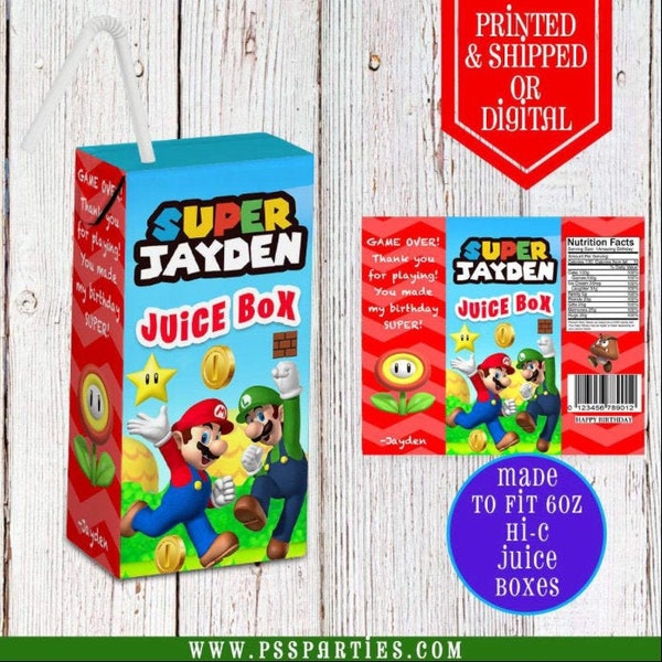 Super Mario Juice Box Labels  - Juice Labels  - Super Mario Party - Super Mario Birthday - Super Mario Favors - Super Mario Labels - Luigi