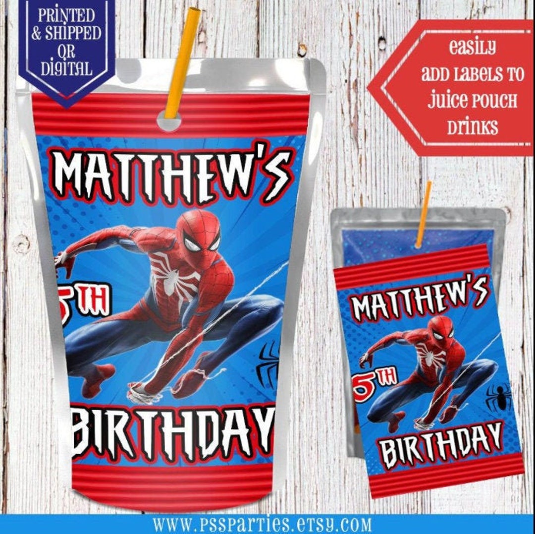 Spiderman Juice Pouch Labels Juice Labels Spiderman Party Etsy