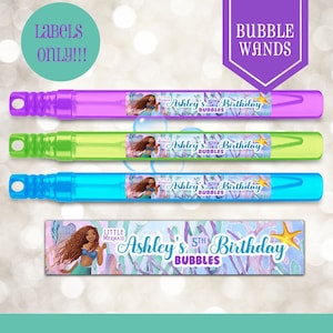 The LIttle Mermaid Bubble Wand Labels - Bubbles - Little Mermaid Party - Little Mermaid Birthday - Little Mermaid Favors - Black Mermaid