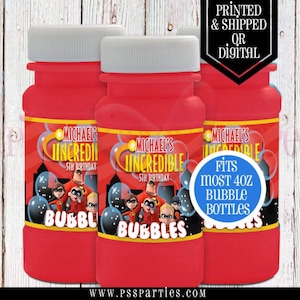 The Incredibles Bubble Labels - Bubble Labels  - The Incredibles Party - The Incredibles Birthday - The Incredibles Favors - Incredibles