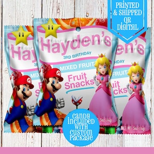 Mario und Pfirsich Frucht Snacks - Frucht Snacks - Super Mario Party - Super Mario Geburtstag - Mario und Pfirsich - Super Mario Gastgeschenke - Mario Etiketten