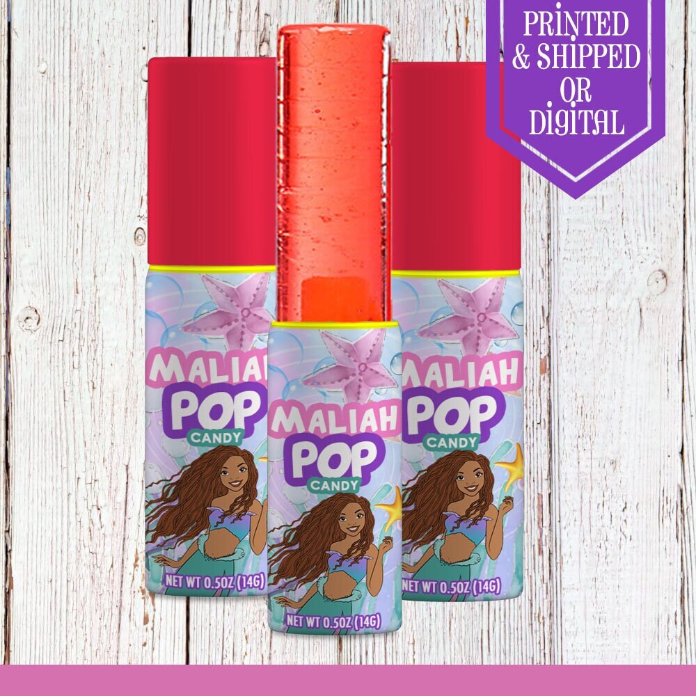 The Little Mermaid Push Pops - Candy Labels - Little Mermaid Party - Live Action Mermaid - Little Mermaid Favors - Black Mermaid - Ariel