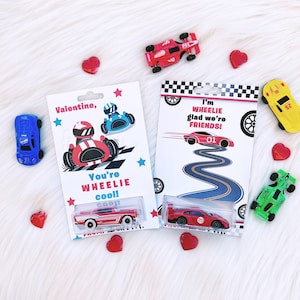 Raceauto Valentijnsdagkaart - Kids Valentijn - Wheelie - Racing - Jongen - School Valentijn - Klasse Valentijn - Instant download - Afdrukbaar