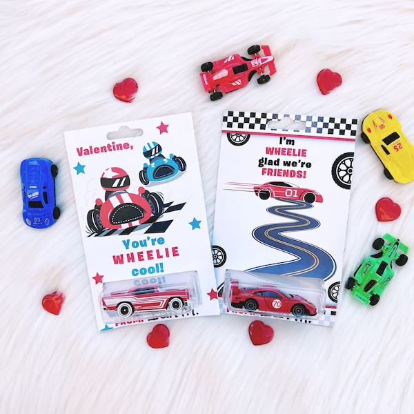 Race Car Valentines Day Card - Kids Valentine - Wheelie - Racing - Boy - School Valentine - Class Valentine - Instant download -Printable