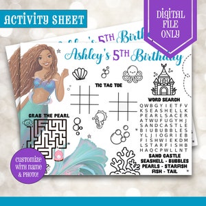 The Little Mermaid Activity Sheet - Little Mermaid Party - Little Mermaid Birthday - Little Mermaid Favors - Black Mermaid - Live Action