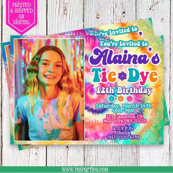 Tie Dye Birthday Photo Invitation - Custom Invitation - Tie Dye - Tie Dye  Party - Tie Dye invitation - Tie Dye Birthday - Tie Dye Invite