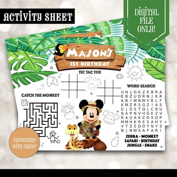 Mickey Mouse Safari Activity Sheet - Mickey Safari Party - Mickey Safari Birthday - Mickey Safari Favors - Mickey Game - Safari - Printable