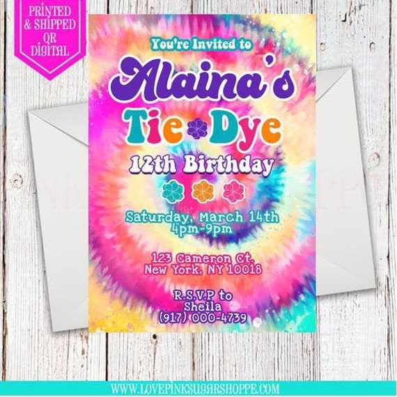 Tie Dye Birthday Invitation Custom Invitation Tie Dye - Etsy Denmark