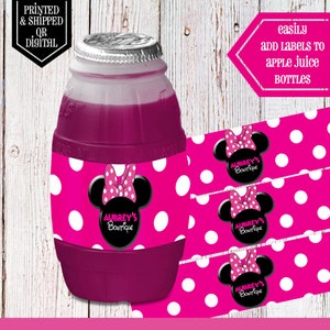 Minnie Mouse Barrel Juice Labels - Barrel Juice - Minnie Mouse Party - Minnie Mouse Birthday - Minnie Mouse Favors - Water Labels - Minnie