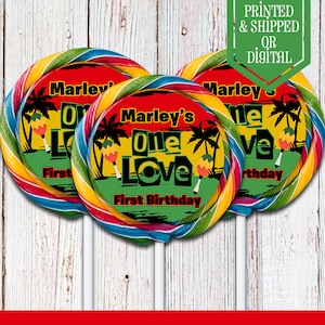 Étiquettes One Love Lollipop - Etiquettes pour bonbons - Fête One Love - Anniversaire One Love - Cadeaux One Love - Cadeaux reggae - One and Love - Bonbon