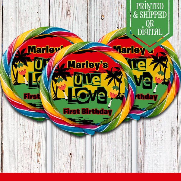 One Love Lollipop Labels - Candy Labels - One Love Party - One Love Birthday - One Love Favors - Reggae Party Favors - One and Love - Candy