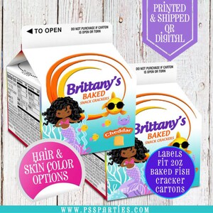 Mermaid Girl Goldfish Crackers Carton Labels - Chip Bag - Goldfish Crackers - Under The Sea - Goldfish Favors - Goldfish Label - Class Party
