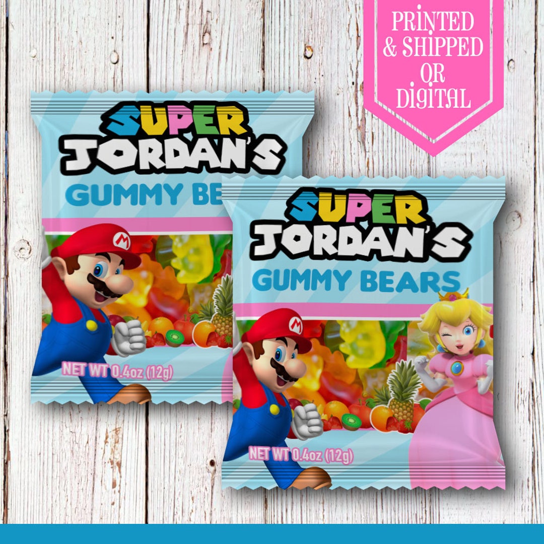 Mario and Peach Gummy Bear Favors - Fruit Snack - Super Mario Party - Super Mario Birthday - Super Mario Labels - Gummy - Mario Peach Favors - Etsy UK