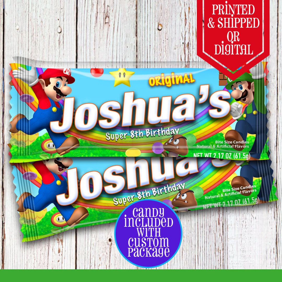 Super Mario Rainbow Candies - Candy Labels - Super Mario Party - Super Mario Birthday - Party Snacks - Super Mario Favors - Mario and Luigi - Etsy UK