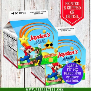 Super Mario Goldfish Crackers Carton Label - Goldfish Cracker - Goldfish - Goldfish Favor - Goldfish Label - Class Party - Class Favors