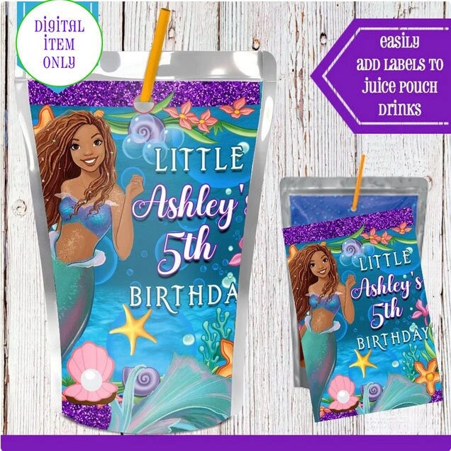 Buy The Little Mermaid Juice Pouch Labels Juice Labels Little Mermaid Party  Little Mermaid Birthday Black Mermaid Live Action Mermaid Online in India 