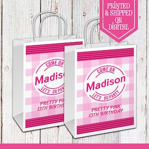 Lets Go Party Plaid Bags - Gift Bag - Come on lets go Party - Pink Party - Lets Go Party Birthday - Lets Go Party Favors - Doll Party - Doll