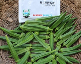 Free Shipping, Indian Hybrid Okra Seeds F1 Sumruddh non-GMO For Desi Curries Gumbo Fries Canning Soups. Gives Bumper Yields Bhindi Bendakaya