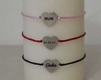Bracelet coeur gravure personnalisé, bracelet prénom, bracelet mère, bracelet initiale, cadeau mère, bracelet baptême