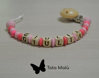 Schnullerkette mit Namen, Schnullerhalter aus Holz, personalisierte Schnullerkette, Geschenk für Neugeborene, Schnullerhalter mit Namen, Baby, Kette