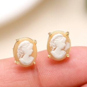 Pendientes vintage con camafeo: pendientes clásicos de perfil ovalado para mujer. Joyas retro de plata 925 bañadas en oro. Un elegante regalo de estilo victoriano.