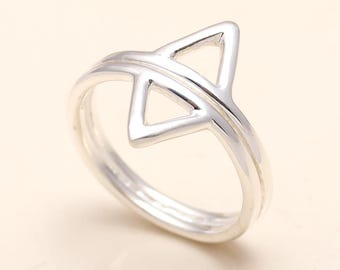 925 Sterling Silver Geometric Triangle Ring – Minimalist Double