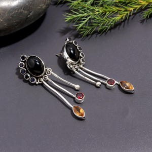 Natural Multi-Gemstone Dangle Earrings • Handmade Boho Jewelry • Colorful Gemstone Earrings • Gift for Her • Lightweight Jewelry For Women