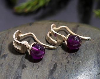 Amethyst Silver Leverback Earrings, 925 Sterling Silver Purple Gemstone Earrings, Handmade Dainty Drop Earrings, February Birthstone Gift