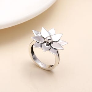 Sterling Silver Lotus Flower Ring • 925 Solid Silver Blooming Flower Jewelry • Unique Floral Statement Ring • Handmade Jewelry Gift for Her