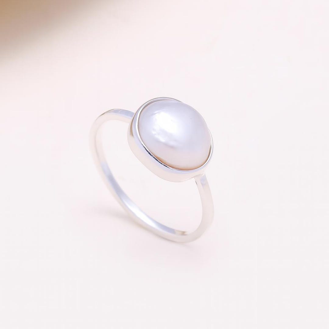 Fiona White Freshwater Pearl Ring – 9-10mm AA Quality, 925 Sterling Silver Floral Design