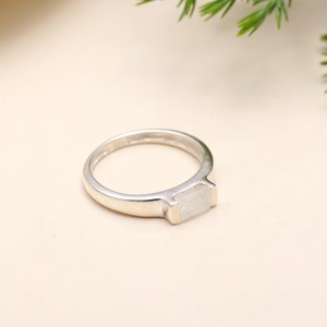 925 Sterling Silver Rainbow Moonstone Ring • White Moonstone Gemstone Ring • June Birthstone Ring • Dainty Boho Silver Ring, Wedding Band