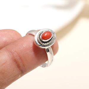 Red Coral Ring 925 Sterling Silver • Genuine Natural Coral Jewelry • Ocean Inspired Ring • Handmade Statement Gift • Bold Boho Gemstone Ring