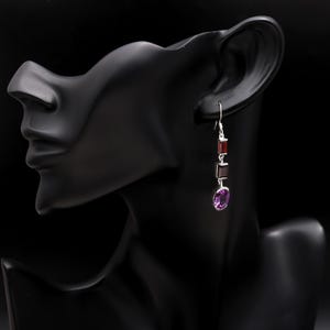 Amethyst & Garnet Dangle Earrings | Sterling Silver Drop Earrings | Handmade Gemstone Jewelry | Statement Earrings | Gift for Her
