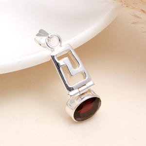 Garnet Pendant In Sterling Silver | Red Garnet Gemstone Necklace | January Birthstone Jewelry | Modern Geometric Pendant | Gift for Her