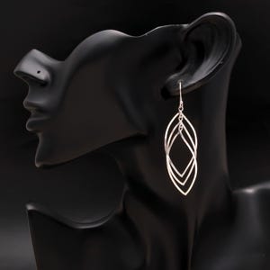 925 Sterling Silver Leaf Dangle Earrings | Modern Abstract Drop Earrings | Handmade Silver Jewellery | Lightweight Everyday Earrings