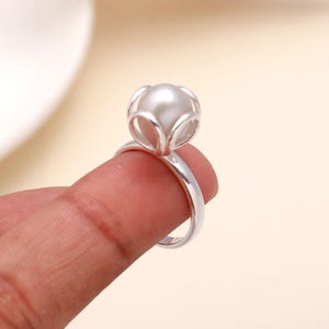 Natural Pearl Ring 925 Sterling Silver Ring, Fresh Water Pearl Ring, Wide Ring for Women, Beautiful Engagement Ring, Handmade Jewelry Gifts
