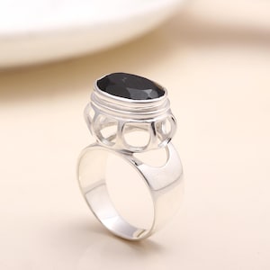 925 Sterling Silver Faceted  Black Onyx Ring  Designer Ring US Size 5,6,7,8,9,10 Statement Ring , Gift for Her, Boho Ring Promise Ring,