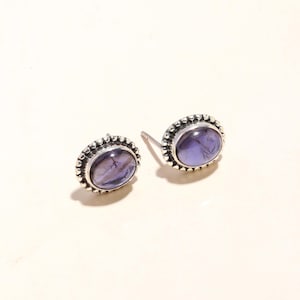 Amethyst Stud Earrings | Natural Purple Gemstone Studs 925 Sterling Silver | Handmade February Birthstone Jewelry | Anniversary Gift for Her