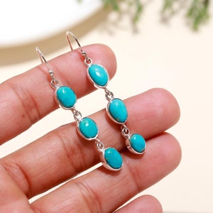 925 Sterling Silver Turquoise Dangle Earrings |Long Drop Earrings |Natural Gemstone Earrings for Women |Handmade December Birthstone Jewelry