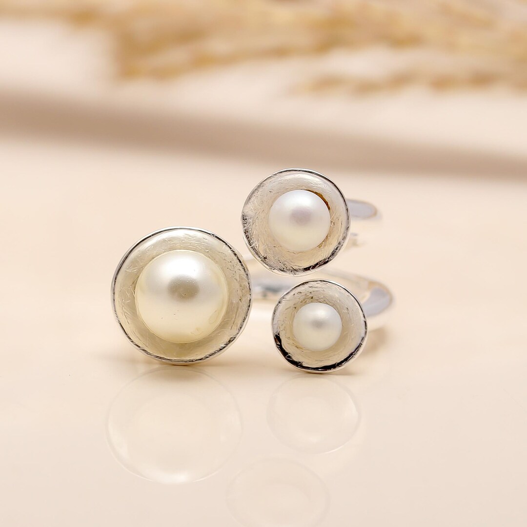 Unique Pearl Rings Unique Trio White Pearl Ring, Multi Pearl Ring, 925 Sterling Silver ...