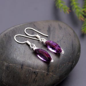 Amethyst Dangle Earrings 925 Sterling Silver | Purple Gemstone Drop Earrings | Handmade Jewelry | February Birthstone Earrings, Gift for Her
