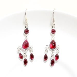 Beautiful Sparkling Red Garnet Earrings | 925 Sterling Silver | Wedding Earrings | Handmade Silver Dangle Drop Earrings For Bridesmaid Gifts