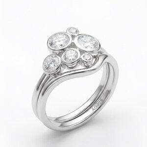 925 Sterling Silver Moissanite Bubble Cluster Ring, Bezel Set Round Multi Stone Ring, Modern Stacked Wedding Ring for Women