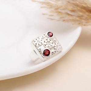 Natural Garnet Ring 925 Sterling Silver | Handmade Vintage Statement Ring | January Birthstone Jewelry | Gift for Her | Boho Design Jewelry