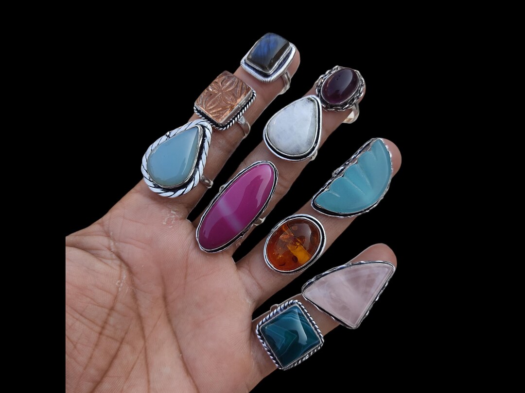 Ring Mix Wholesale Lot Assorted Mix Crystal Rings for Women, Natural Gemstone ...