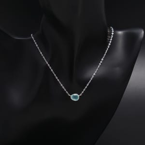 Blue Chalcedony Silver Necklace, 925 Sterling Silver Handmade Minimalist Jewelry, Blue Crystal Pendant With Chain, Birthday Gift For Her