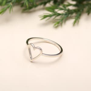 Sterling Silver Heart Ring | 925 Solid Silver Open Heart Ring | Dainty Minimalist Love Band | Handmade Jewelry Gift For Women&#39;s, Sale