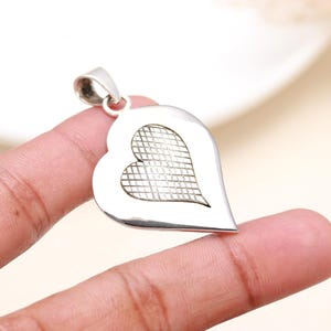 Antique Heart Pendant 925 Sterling Silver | Vintage Style Handmade Necklace | Solid Silver Love Charm | Romantic Gift for Girlfriend/Wife